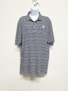 B Draddy Mens Navy White Striped Short Sleeve Polo Shirt Size L